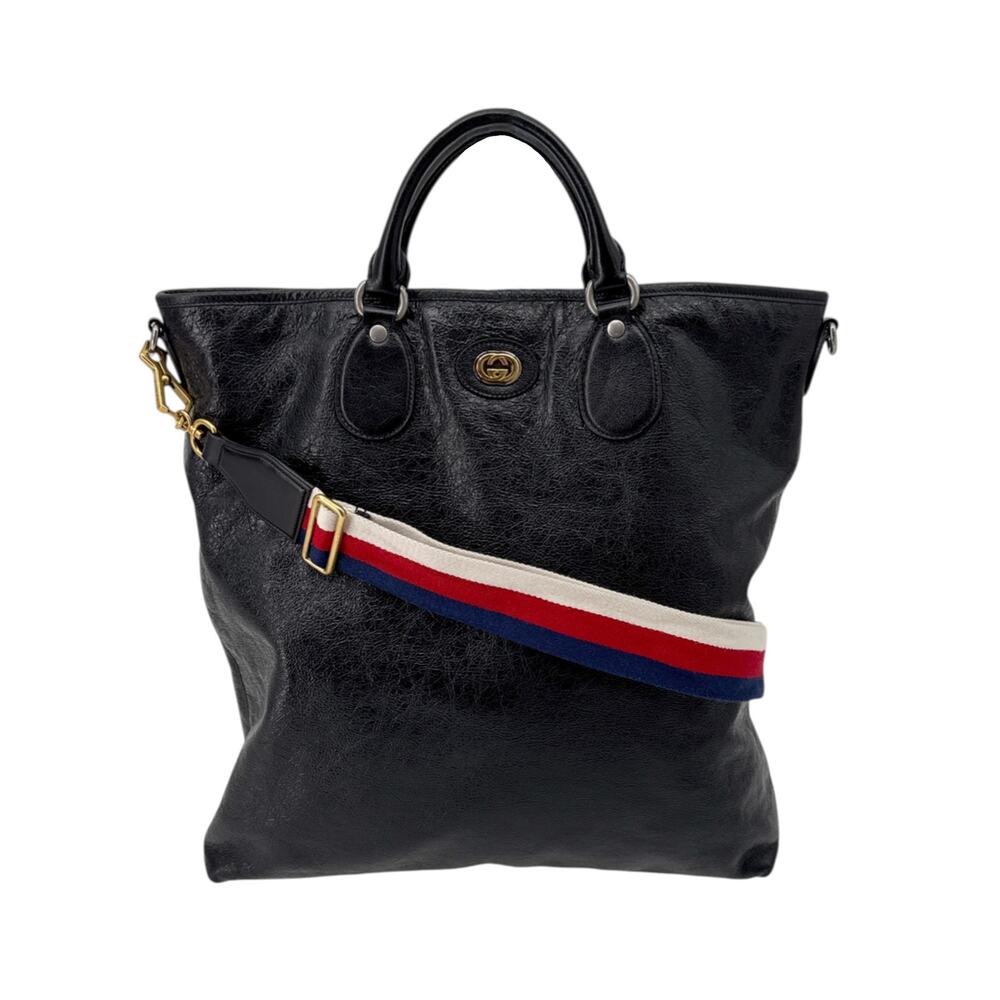GUCCI Textured Leather Morpheus Militare Crossbody Tote Bag in Black